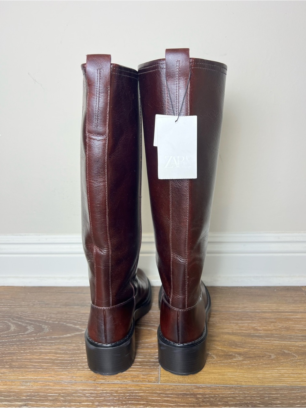 Zara Oxblood Burgundy Leather Knee High Boots Women 7.5 EU 38 NWT - Picture 6 of 13